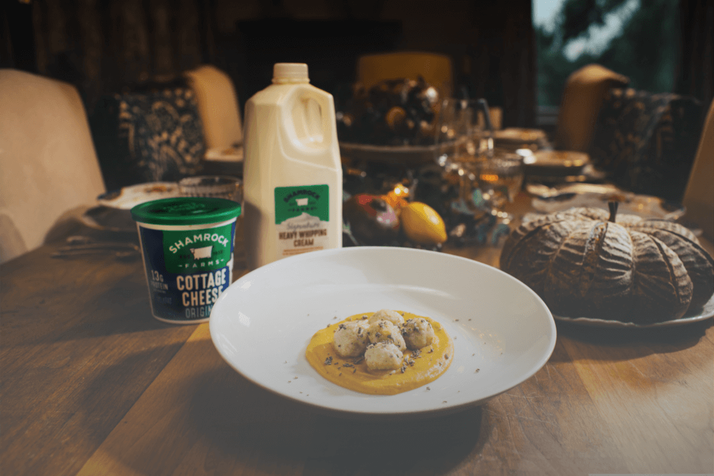 COTTAGE CHEESE AND SAGE GNUDI WITH BUTTERNUT SQUASH COULIS Shamrock Farms